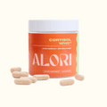 ALORI Cortisol, Who? supplement jar with capsules on a neutral background
