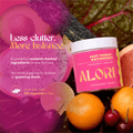 ALORI Not Today, Estrogen supplement jar surrounded by fresh fruits and botanicals with Less Clutter More Balance text